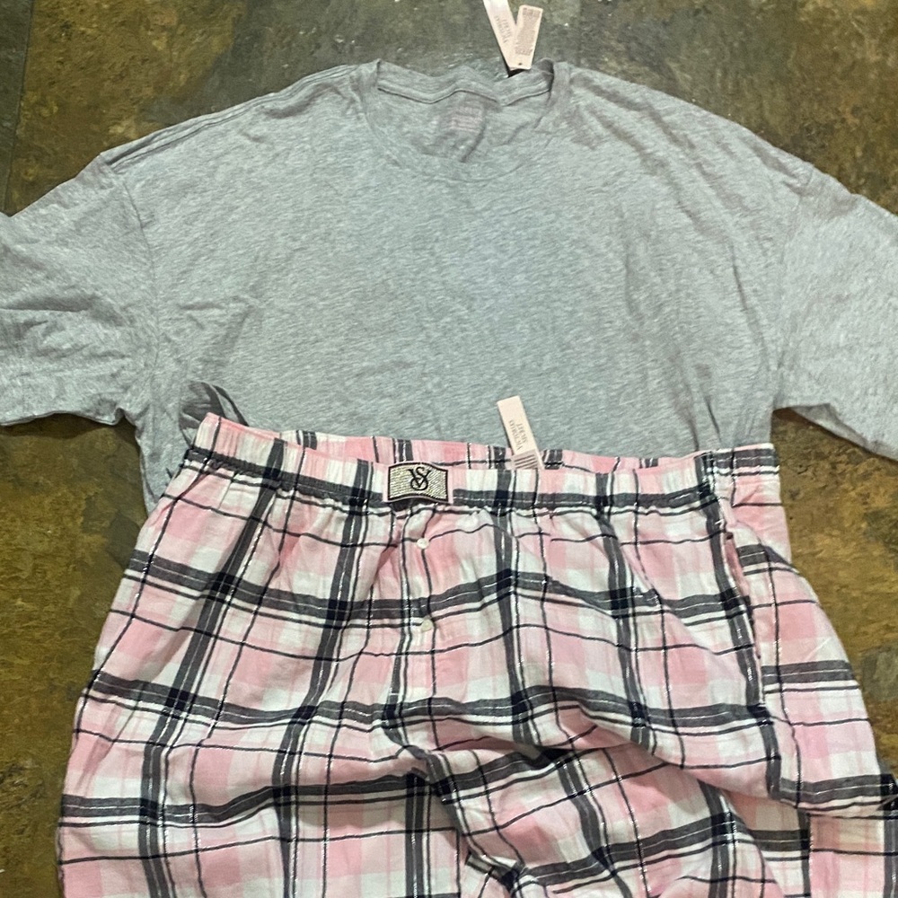 Victoria's Secret Gray and Pink Plaid Pajama Set